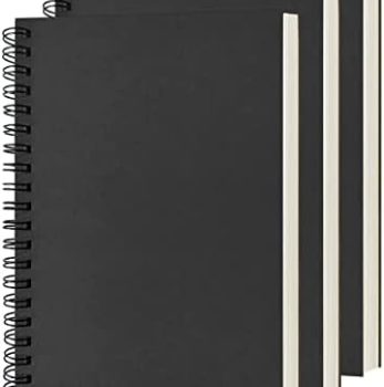 Blank Spiral Notebook, 3-Pack, Soft Cover, Sketch book, 100 Pages / 50 Sheets, 7.5 inch x 5.1 inch, 100GSM, (Black)
